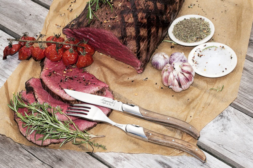Ensemble de fourchettes a steak Laguiole - en bois d'olivier - 22 cm - 6 pièces