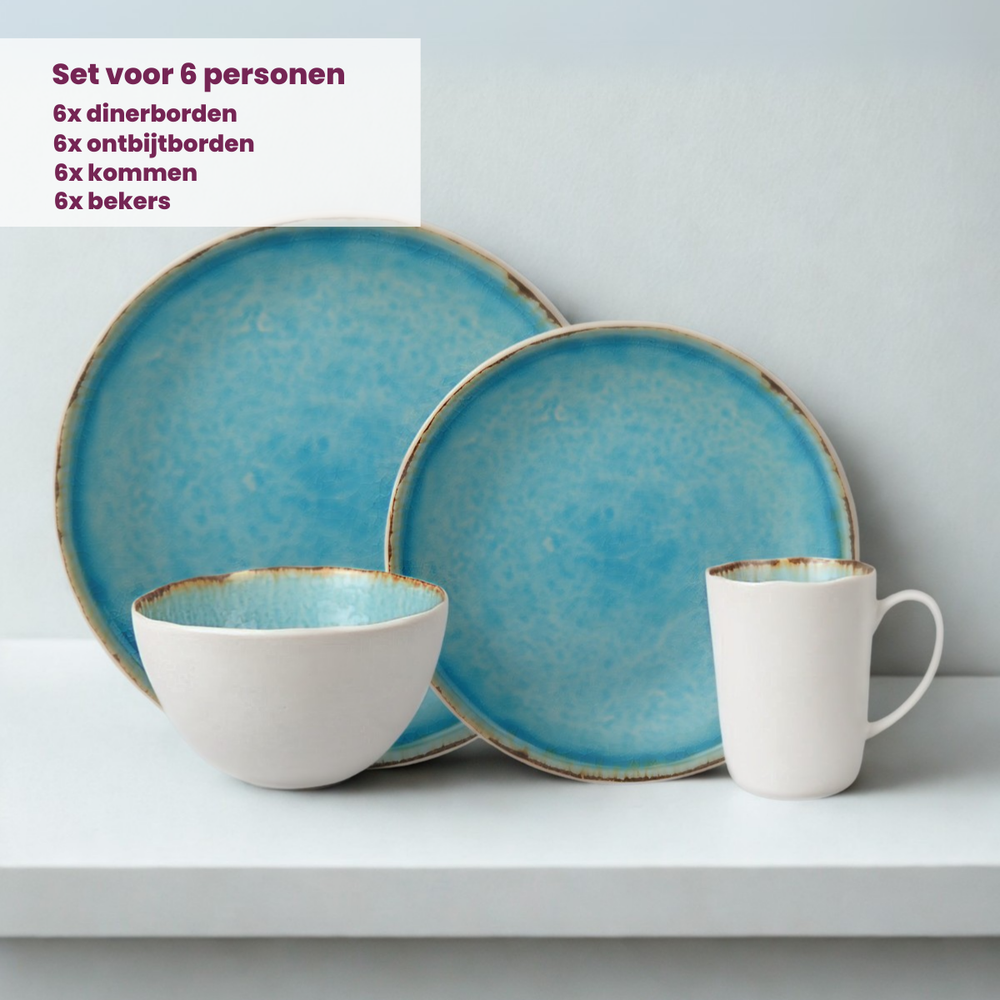Ensemble de vaisselle Cosy & Trendy - 6 personnes - Laguna Azzurro - 24 pièces