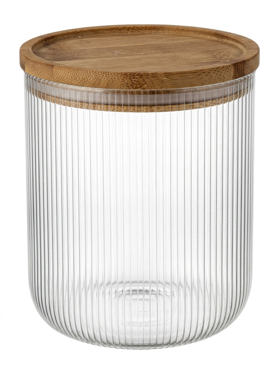 Pots de conservation set Cookinglife Boro Lines - Verre couvercle en bambou - ø 11 cm - 980 ml - 3 pièces