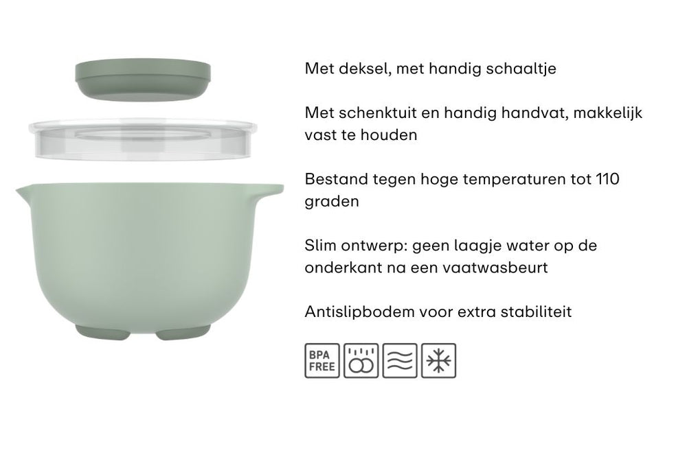 Set de bols à mélanger Mepal Chef It Nordic Sage 2 pièces - Bol avec couvercle 3 litres + Spatule