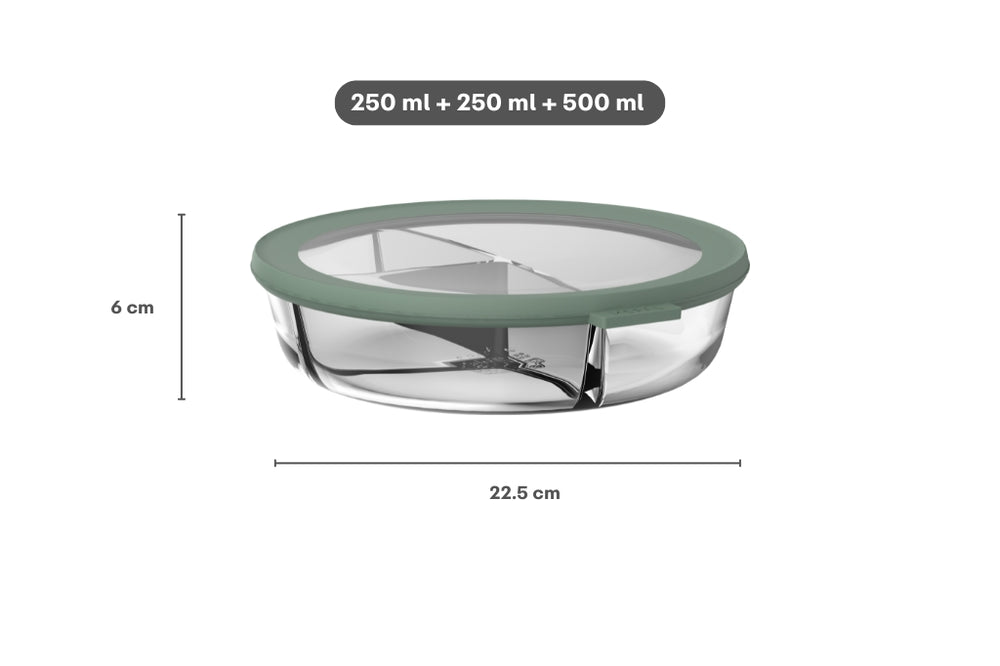 Boîte de conservation en verre Mepal Cirqula Nordic Sage 3 compartiments - 1 litre