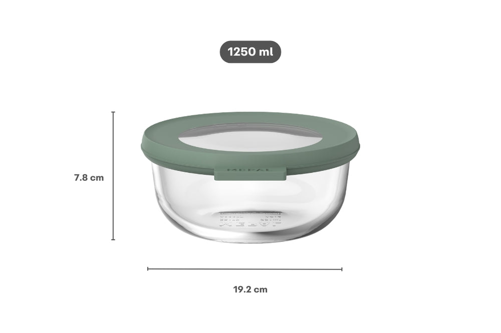Boîte de conservation en verre Mepal Cirqula Nordic Sage ronde - 1,25 litre