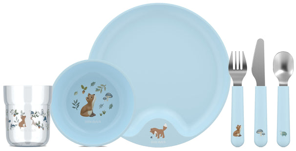 service enfant Mepal Mio Forest Friends 6 pièces - couverts, assiette, bol et verre