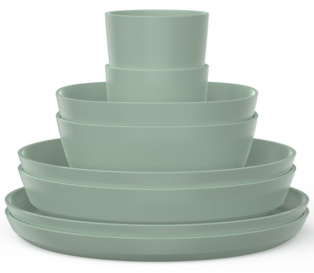 Service de table Mepal Silueta Nordic Sage 8 pièces / 2 personnes - 2 assiettes, 2 assiettes creuses, 2 bols et 2 tasses