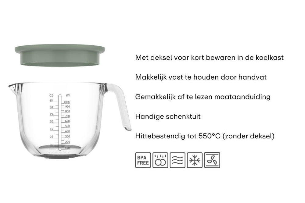 Verre doseur en verre Mepal Chef It Chalk - avec couvercle - 1 litre