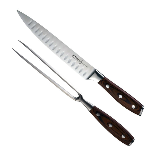 Set à découper Messermeister Avanta pakkawood 2 pièces - Couteau à viande alvéolé & fourchette à viande
