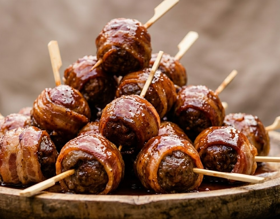 Bacon croustillant, boulettes juteuses et une glaçage collant. Parfaites à grignoter