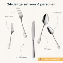 Ensemble de couverts Sola - en inox 18/10 - Hollands Glad - 6 pers - 24 pièces