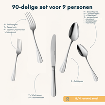 Ensemble de couverts Sola - en inox 18/10 - Hollands Glad - 9 pers - 90 pièces