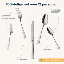 Set de couverts Sola - en inox 18/10 - Hollands Glad - 12 personnes - 100 pièces