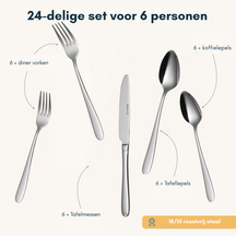 Set de couverts Sola - en inox 18/10 - Fleurie - 6 personnes - 24 pièces