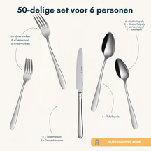 Ensemble de couverts Sola - Inox 18/10 - Fleurie - 6 personnes - 50 pièces