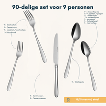 Set de couverts Sola - en inox 18/10 - Fleurie - 9 personnes - 90 pièces