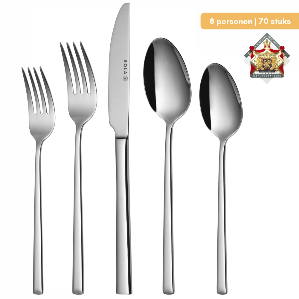Set de couverts Sola - en acier inoxydable 18/10 - Luxor - 8 personnes - 70 pièces