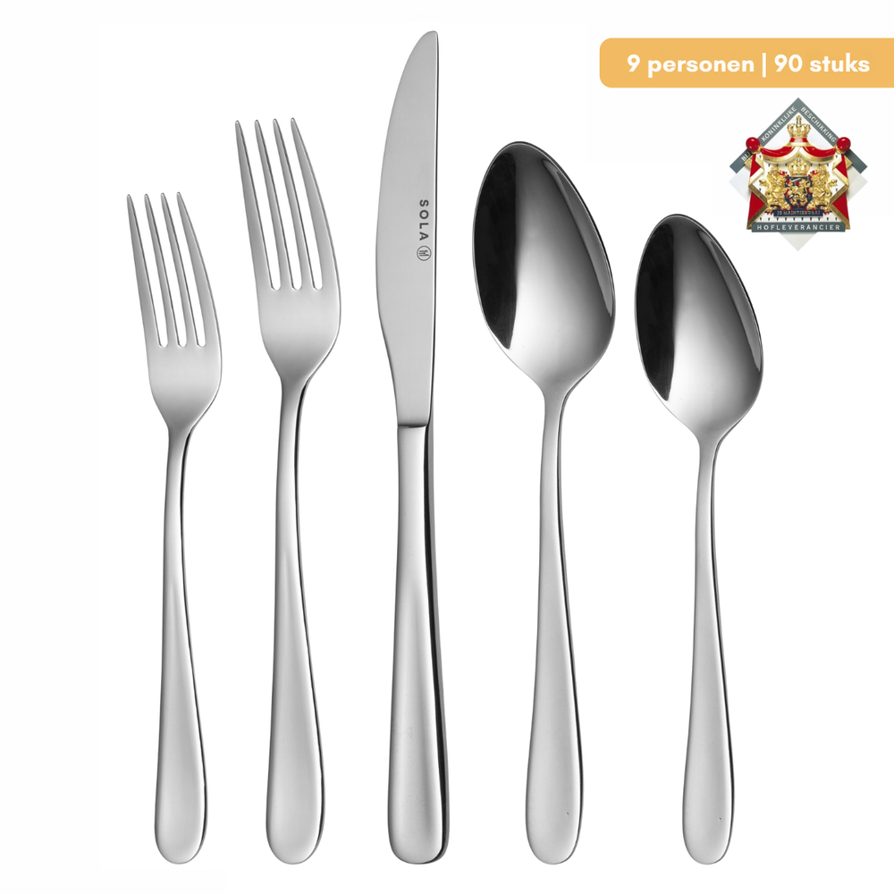 Ensemble de couverts Sola - En inox 18/10 - Florence - 9 personnes - 90 pièces