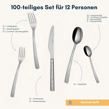 Ensemble de couverts Sola - en inox 18/10 - Bali - 12 personnes - 100 pièces