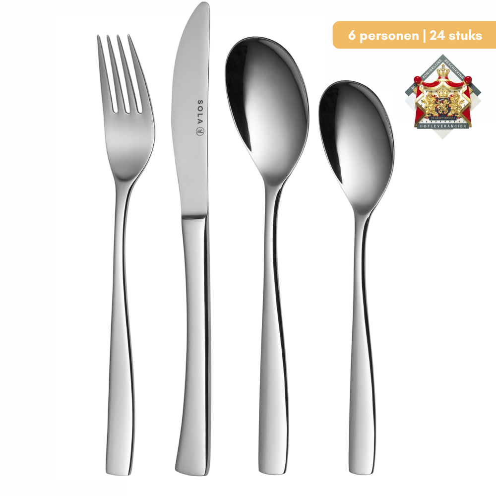 Set de couverts Sola - en inox 18/10 - Lotus - 6 personnes - 24 pièces