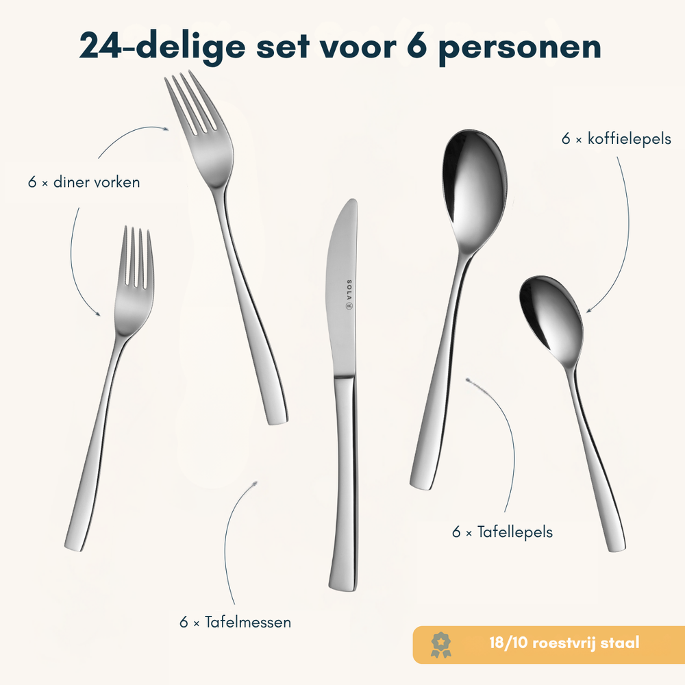 Set de couverts Sola - en inox 18/10 - Lotus - 6 personnes - 24 pièces