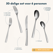 Ensemble de couverts Sola - en inox 18/10 - Lotus - 6 personnes - 50 pièces