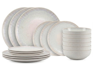 Service de table Cookinglife Nola Beige reactive glaze 18 pièces / 6 personnes - 6 assiettes à dîner, 6 assiettes à petit-déjeuner et 6 bols