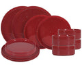 Ensemble de vaisselle ONA Fika Burgundy 12 pièces / 4 personnes - 4 assiettes à dîner, 4 assiettes à petit-déjeuner et 4 bols