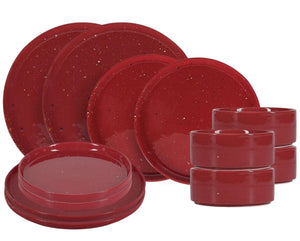 Ensemble de vaisselle ONA Fika Burgundy 12 pièces / 4 personnes - 4 assiettes à dîner, 4 assiettes à petit-déjeuner et 4 bols