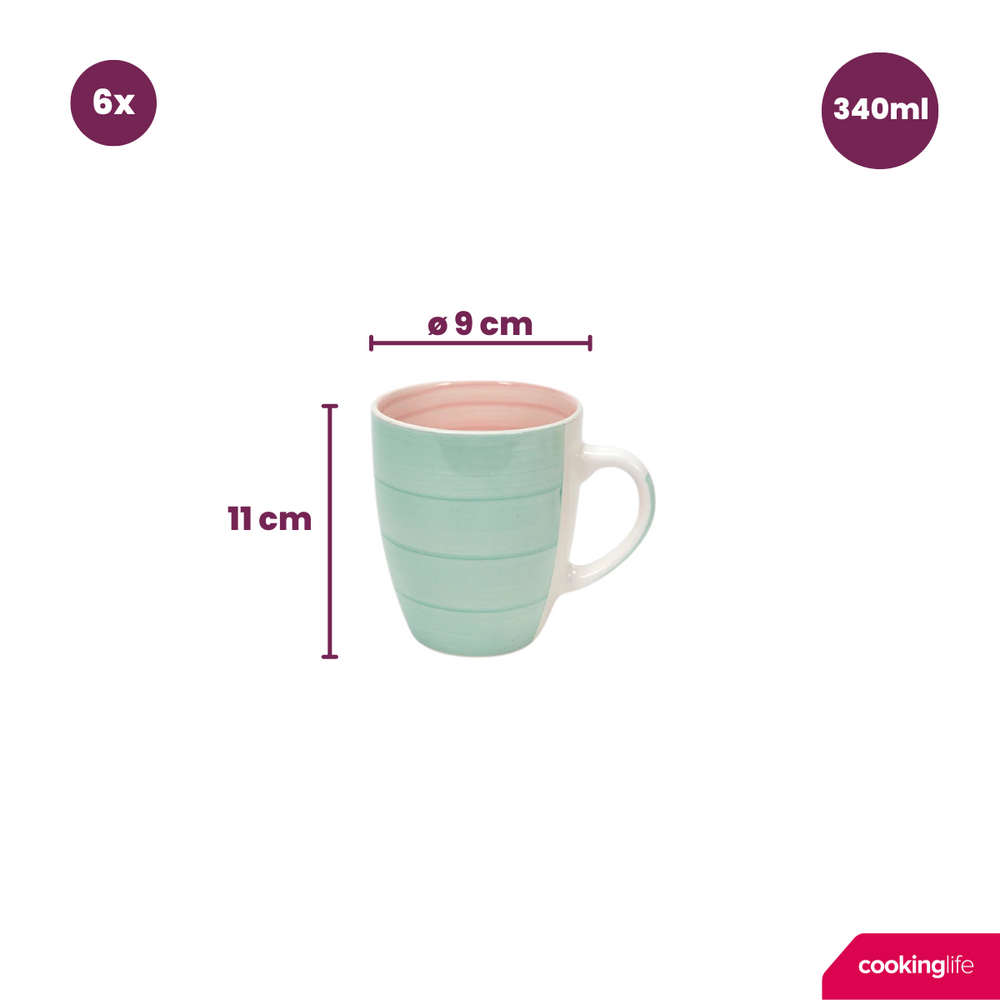 Set de mugs Cookinglife - Mugs à café - Pastel Harmony - 340 ml - 6 pièces