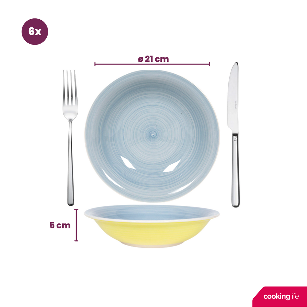 Set d'assiettes Cookinglife - Assiette à pâtes - PastelHarmony - 21cm - 6 pièces