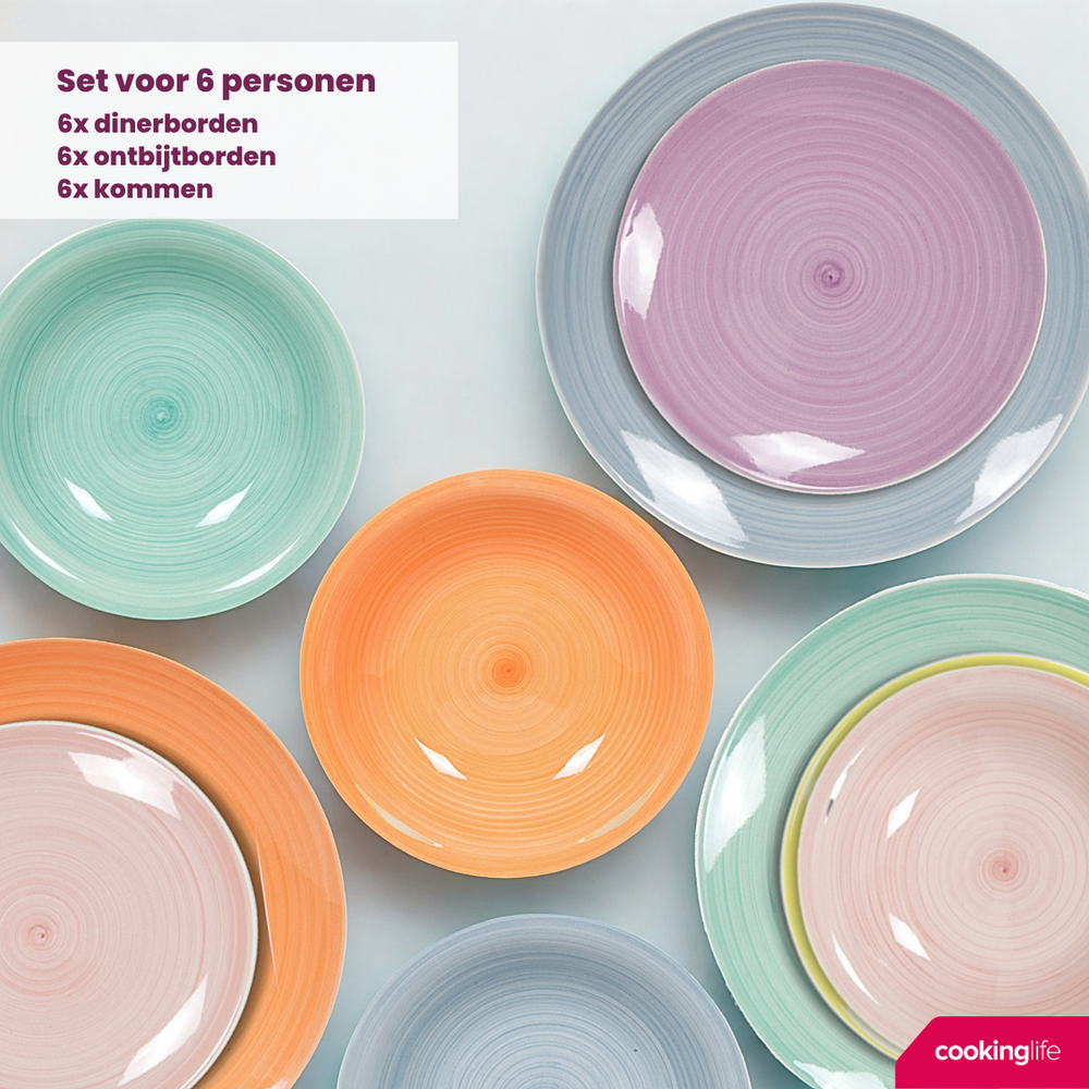 Ensemble de vaisselle Cookinglife - 6 pers - Pastel - ø26,5cm - 18 pièces