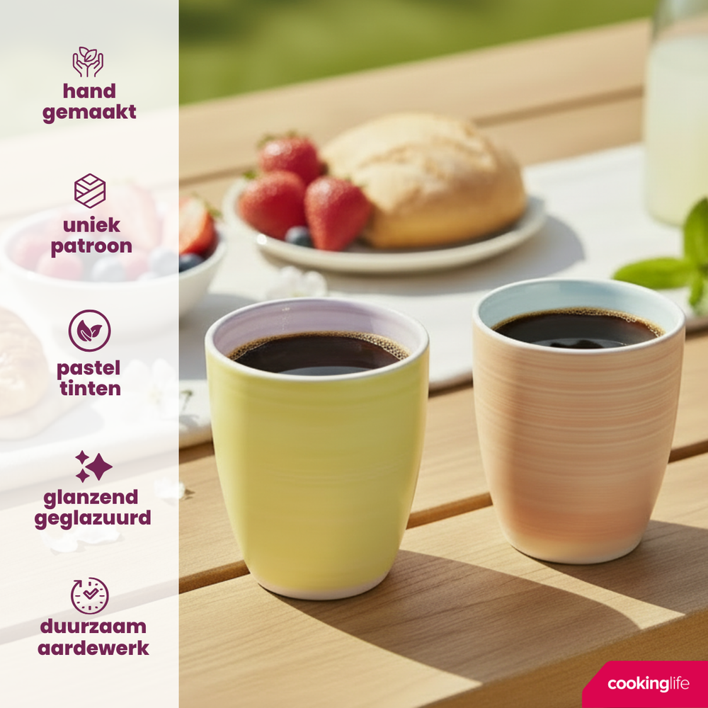 Set de tasses à café Cookinglife - en grès - Pastel Harmony - 340 ml - 6 pièces