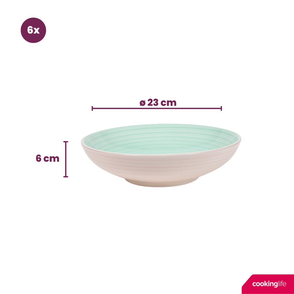 Set d'assiettes Cookinglife - Assiette a pâtes - PastelHarmony - 23cm - 6 pièces