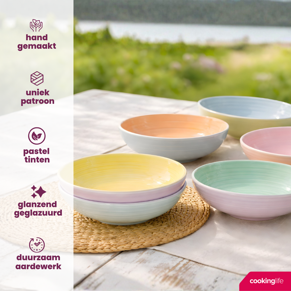 Set d'assiettes Cookinglife - Assiette a pâtes - PastelHarmony - 23cm - 6 pièces