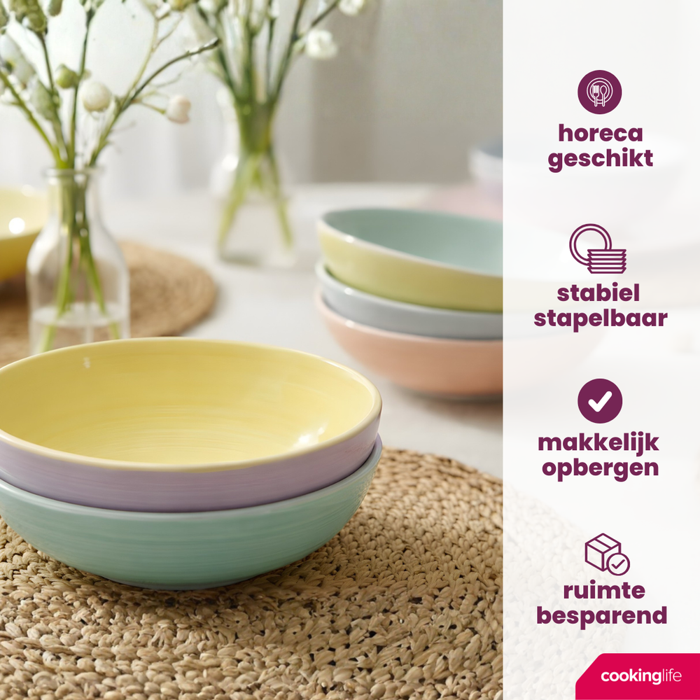 Set d'assiettes Cookinglife - Assiette a pâtes - PastelHarmony - 23cm - 6 pièces
