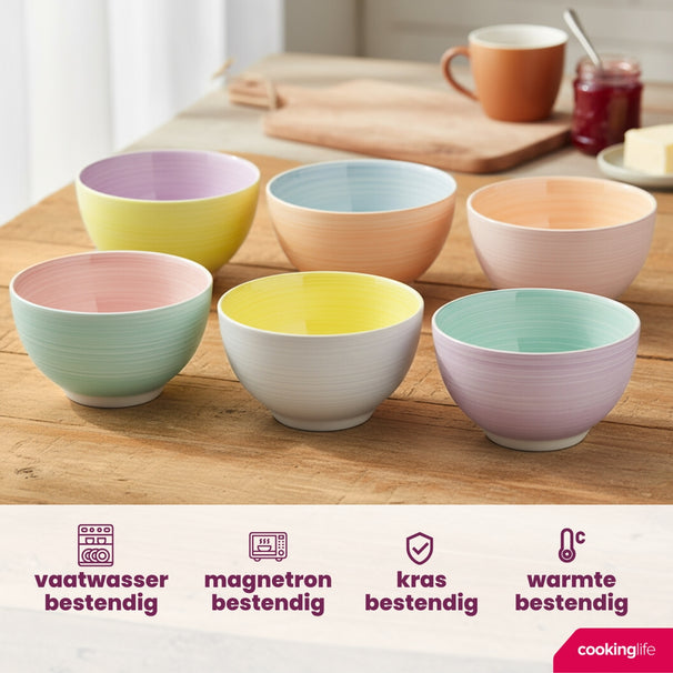 Ensemble de bols Cookinglife - en céramique - Pastel Harmony - ø14 cm - 6 pièces