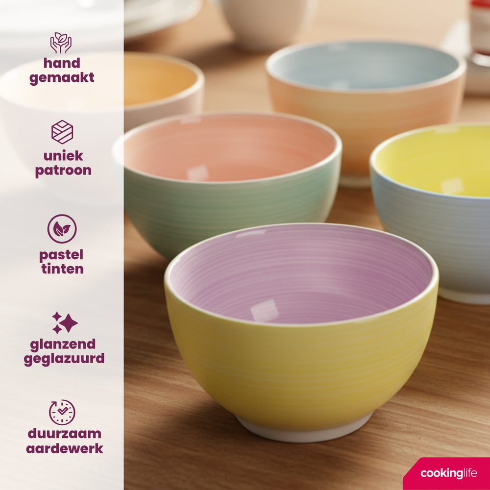 Ensemble de bols Cookinglife - en céramique - Pastel Harmony - ø14 cm - 6 pièces