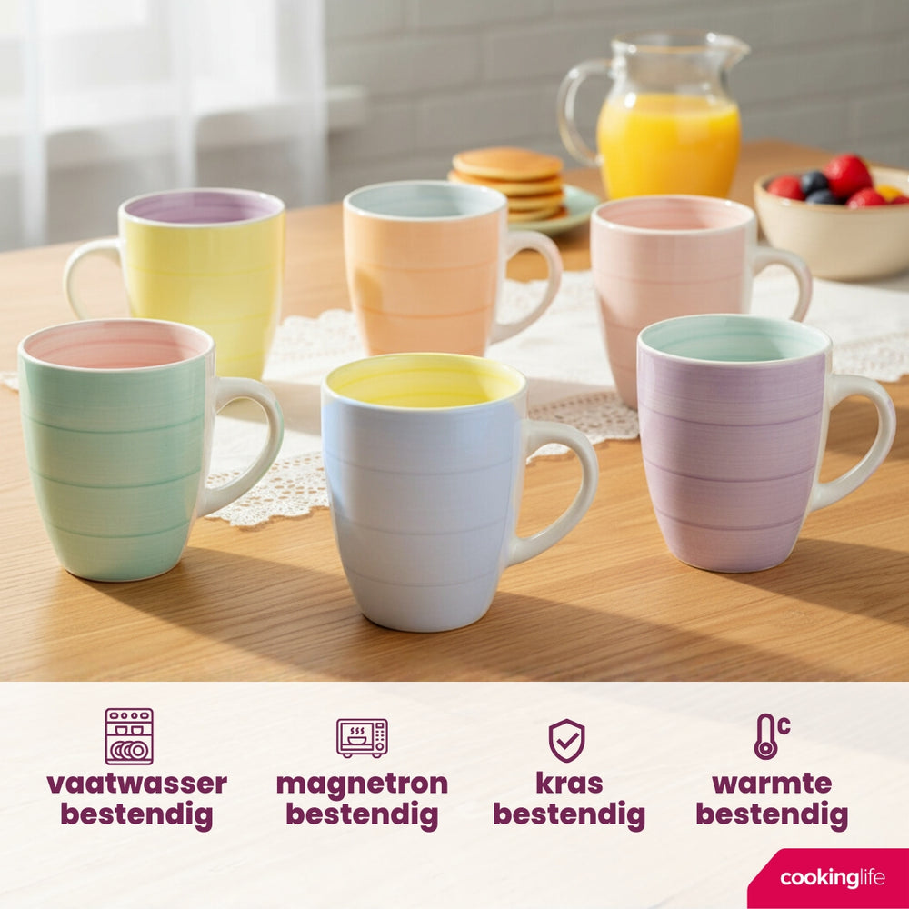Set de mugs Cookinglife - Mugs à café - Pastel Harmony - 340 ml - 6 pièces