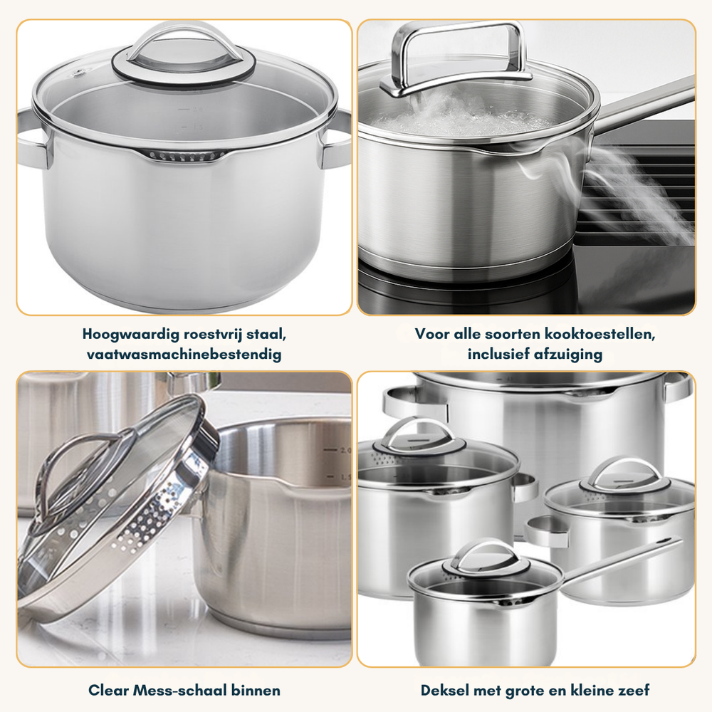 Set de casseroles Sola - Induction - Pearl - Ø16-18-20+Ø16cm - 4 pièces