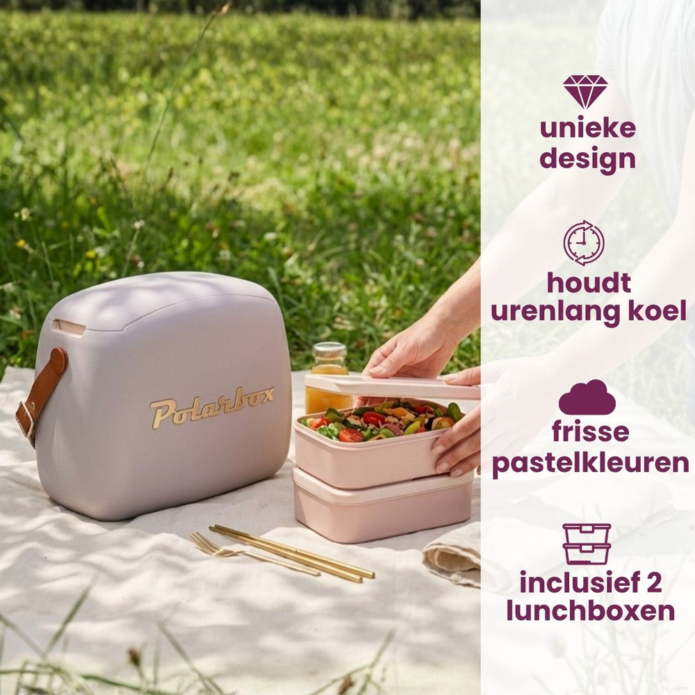 Polarbox Mini Glacière / Sac Isotherme avec 2 Boîtes à Lunch - Pearl-Gold - 6 litres