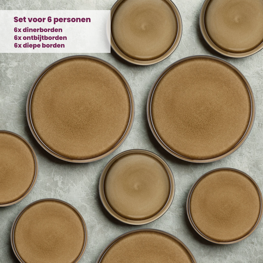 Set de vaisselle Cosy & Trendy - 6 personnes - Quintana Amber - 28 cm - 18 pièces
