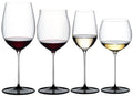 Ensemble de verres à vin Riedel Fatto A Mano Black Tie - Bordeaux Grand Cru, Bourgogne Grand Cru, Riesling & Chardonnay élevé en fût - 4 pièces