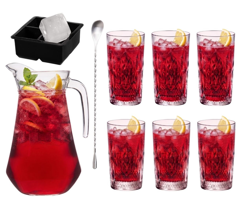 Set à cocktail Red Annie - Carafe 1,6 L avec 6 verres longdrink 490 ml, cuillère à cocktail & moule à glaçons