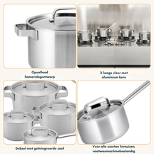Batterie de cuisine Sola Ruby 4 pièces Premium Triply Inox - Casserole ø 16, 18, 20 cm & Casserole ø 16 cm - Induction compatible