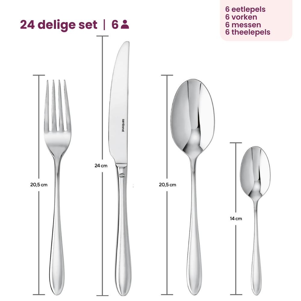 Sambonet Ménagère Dream - Acier Inoxydable - 24 pièces / 6 personnes