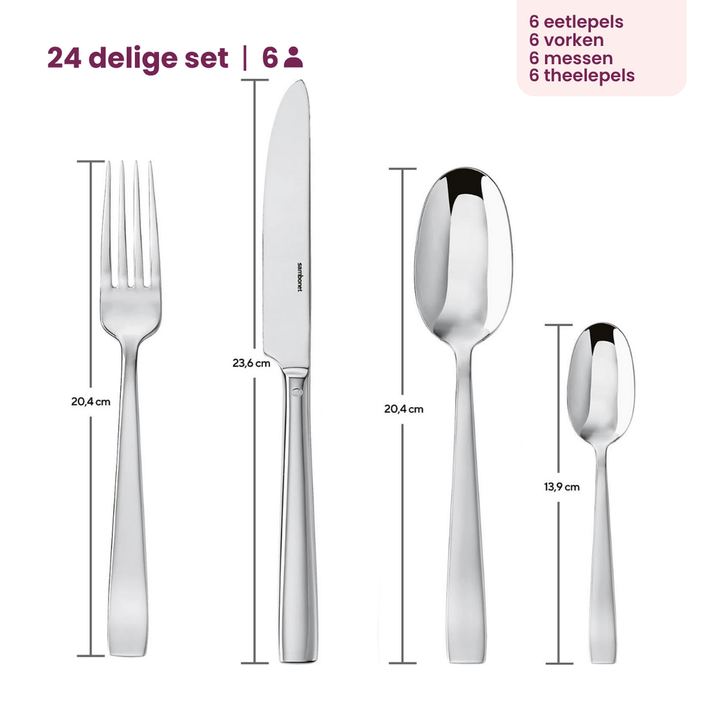 Ensemble de couverts Sambonet Flat en acier inoxydable de 24 pièces
