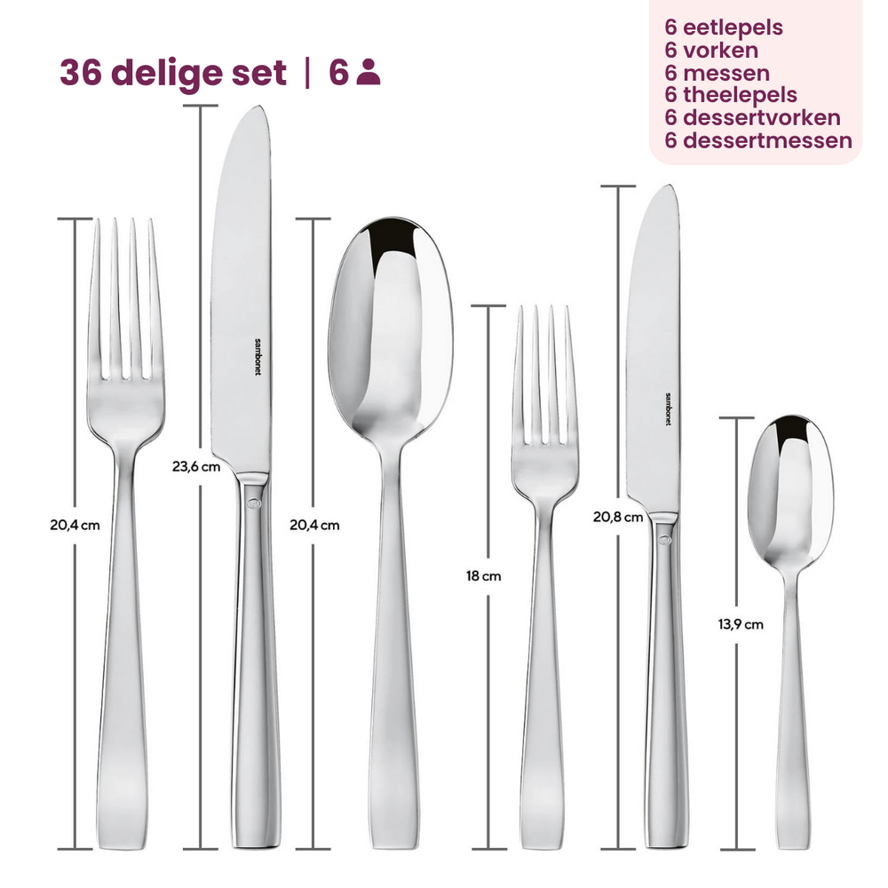Ensemble de couverts Sambonet Flat en acier inoxydable de 36 pièces.