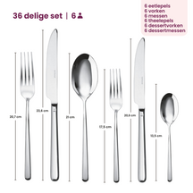 Ensemble de couverts Sambonet Linear en acier inoxydable de 36 pièces.