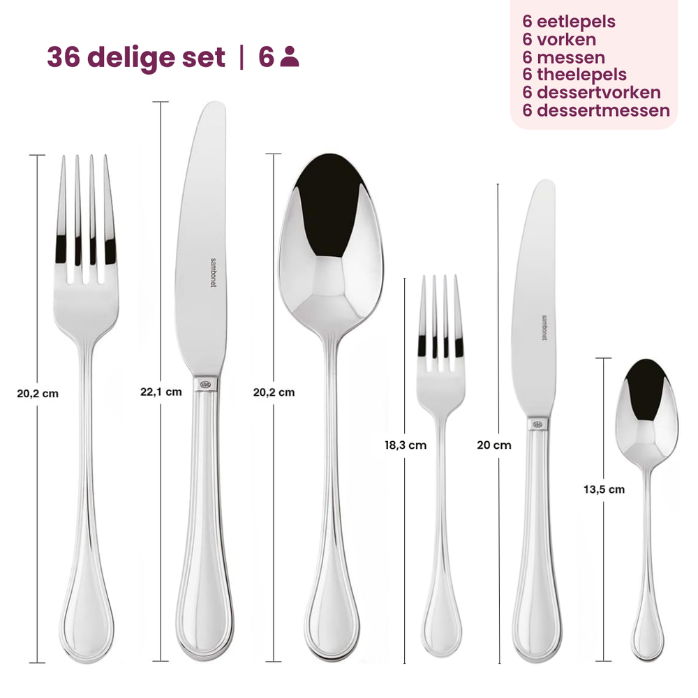 Ensemble de couverts Sambonet Royal en acier inoxydable de 36 pièces.
