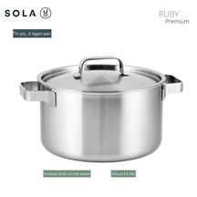 Batterie de cuisine Sola Ruby 4 pièces Premium Triply Inox - Casserole ø 16, 18, 20 cm & Casserole ø 16 cm - Induction compatible