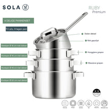 Batterie de cuisine Sola Ruby 4 pièces Premium Triply Inox - Casserole ø 16, 18, 20 cm & Casserole ø 16 cm - Induction compatible
