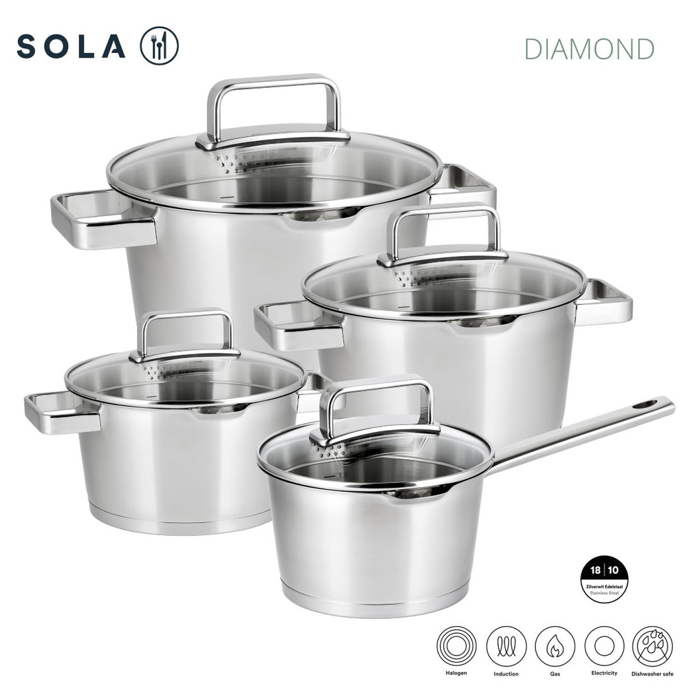 Ensemble de casseroles Sola - batterie - Diamond - Ø16/18/20+16 cm - 4 pièces